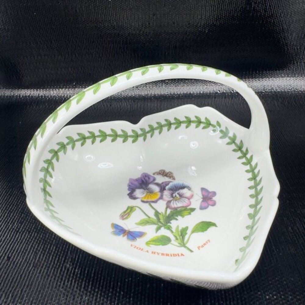 Portmeirion Botanic Garden Pansy Heart Shaped Basket Porcelain Dish Bowl Floral
